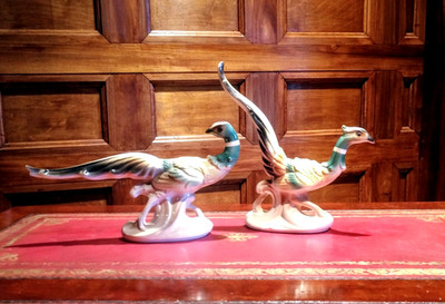 VTG.  MCM  ROYAL COPLEY Ring-Necked PHEASANTS ( pair, console, birds )