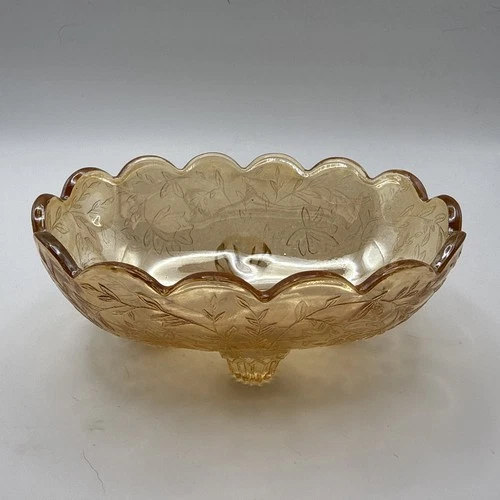 Jeannette Floragold Marigold Carnival Glass 4 Footed Oval Nut Candy Dish