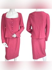 St. John Evening Rose Pink Knit Formal 2 Piece Skirt and Jacket Set