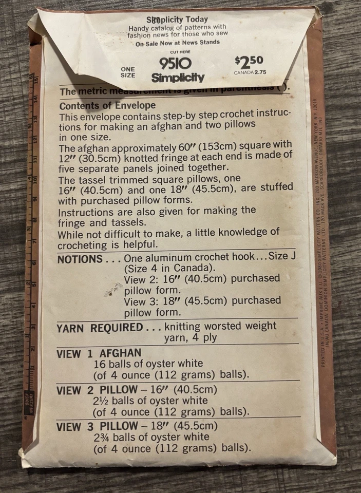 Simplicity Crochet Pattern # 9510, 1980 Afghan & Pillow Directions Instruction - Image 2 of 4