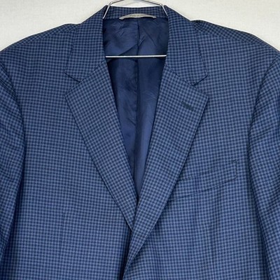 Canali Wool Sport Coat Blazer Blue Check Italy Men's 44R Large