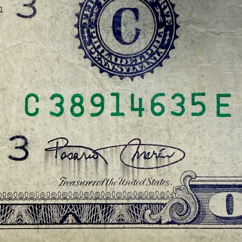 💎 Rare 2001 $1 FRN “ Ink Smear Error Treasurer Signature Smeared
