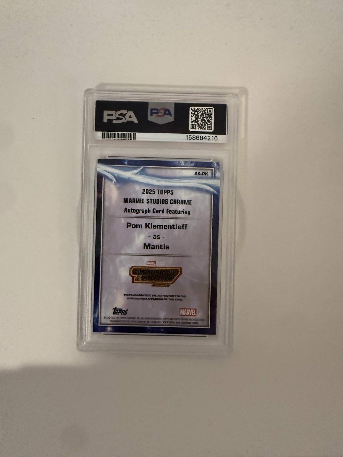 Topps 2025 Marvel Studios Chrome PSA 9 Auto Pom Klementieff Mantis AA-PK view 2