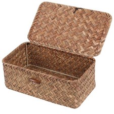 FEIALNDUO Wicker Shelf Baskets with Lid,Seagrass Storage Basket Bins Rectangu...