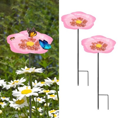 2-Pack Bee Watering Station, 21 Inch Iron Bee Bath for Garden [Pink]