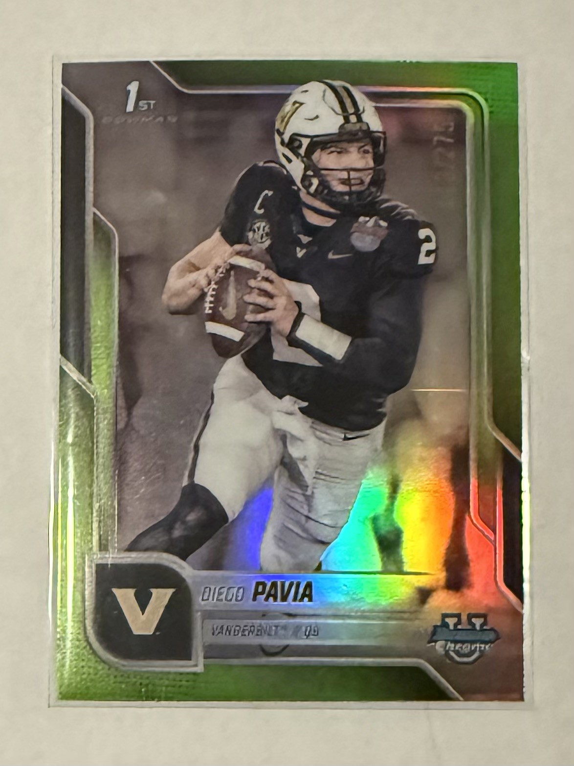 2025 Bowman University Chrome Football 1st Diego Pavia #190 RC Lime Green /275