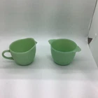 Fire King Jadeite Jane Ray Creamer and Sugar Bowl No Lid Anchor Hocking Glass