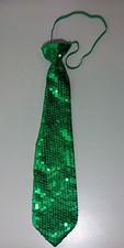 Adult Child Green Sequin Neck Tie W/ Green Elastic 14.5-15 Inches New W/O Tags 