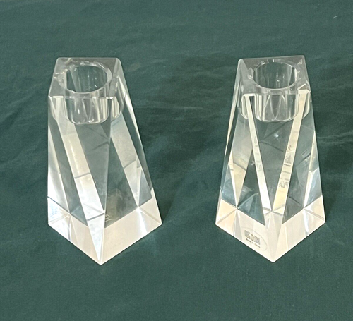 Oleg Cassini CC-31 Crystal Candle Holders Pair 4" Angular Cut Signed VTG - Picture 3 of 7