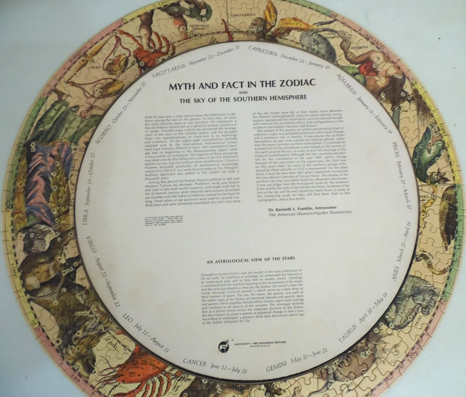 Myth and Fact in The Zodiac Springbok 圆形拼图带盒 复古 '65 — 第 3/4 张图片