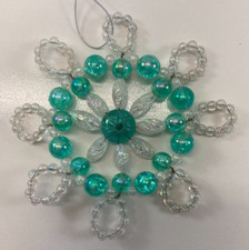 Vintage Aqua White Handcrafted Beaded Snowflake Christmas Ornament