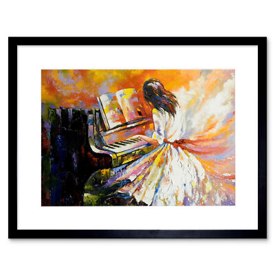 Gerahmter Wandkunstdruck Musik Klavier Mädchen Impressionismus 12 x 16 Zoll