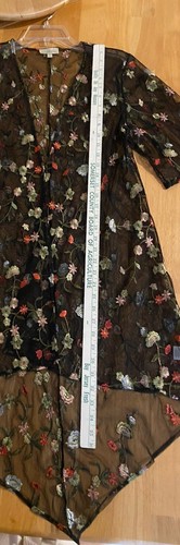 Chenault Floral Embroidered Sheer Overlay Womens Medium Black Top Y2K Duster - Picture 15 of 16