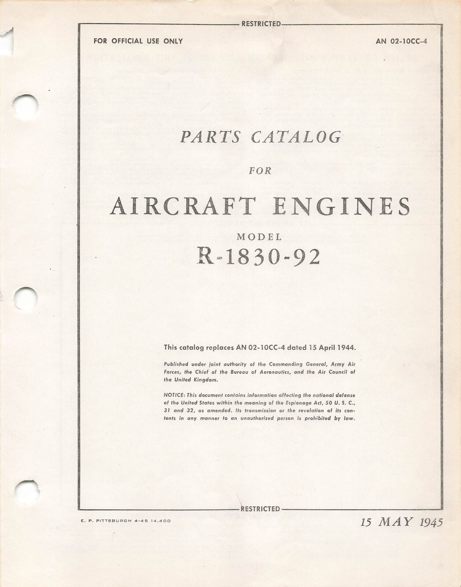 実物　海軍航空技術廠　空廠式高圧線試験器取扱説明書 昭和15年 R-1830-92 Pratt & Whitney Aircraft Engine 1945 Parts Catalog