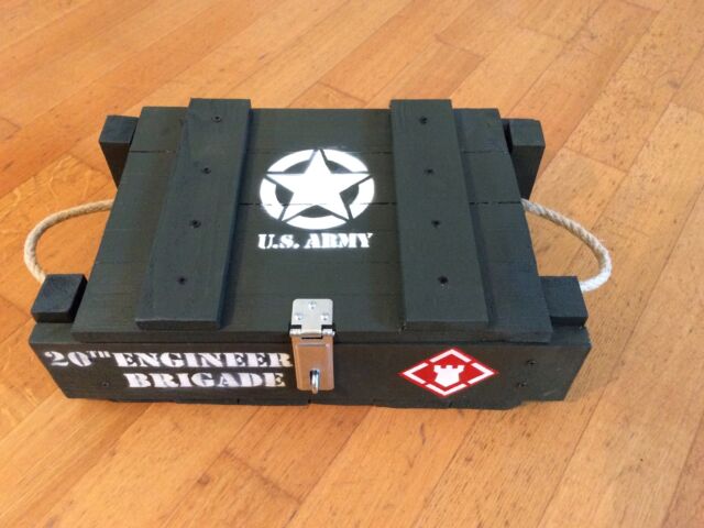 Cassa di legno US Army fatta a mano / contenitore portaoggetti WN9062