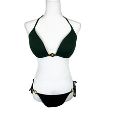 Victoria's Secret 2 Piece Bikini Women Medium Tie Waist Gold Clasp Halter Swim