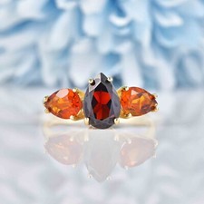 Red Garnet  Citrine 925 Sterling Silver Ring, Solitaire Engagement Ring