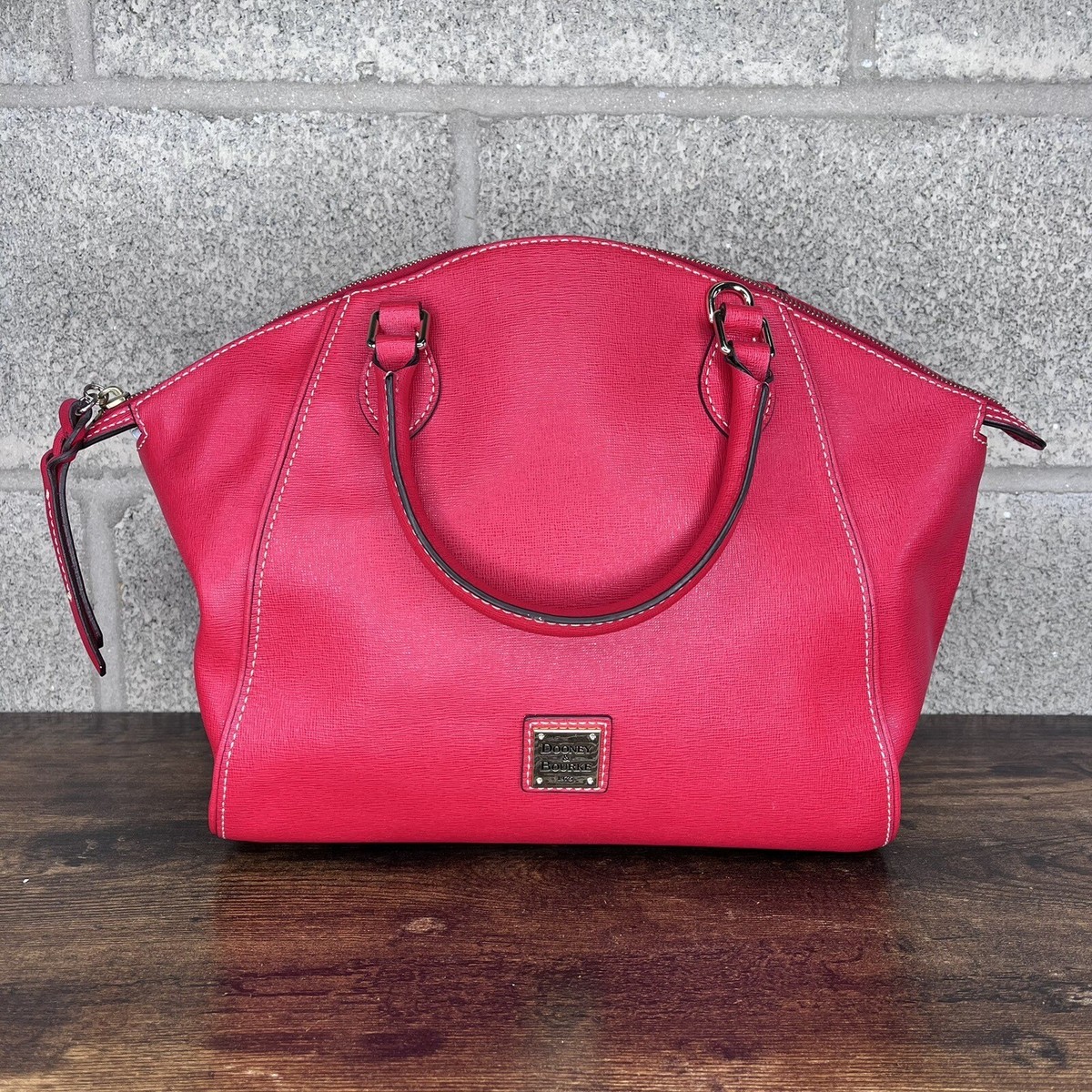 Dooney and Bourke Sydney Saffiano Leather Satchel Red Bag Purse