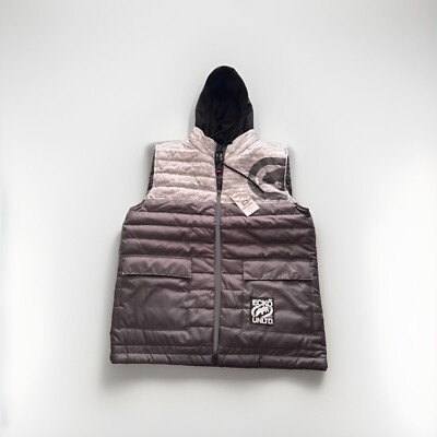 Ecko Unltd Hooded Puffer Vest Mens Large L White Magnet Gray Full Zip Logo NWT