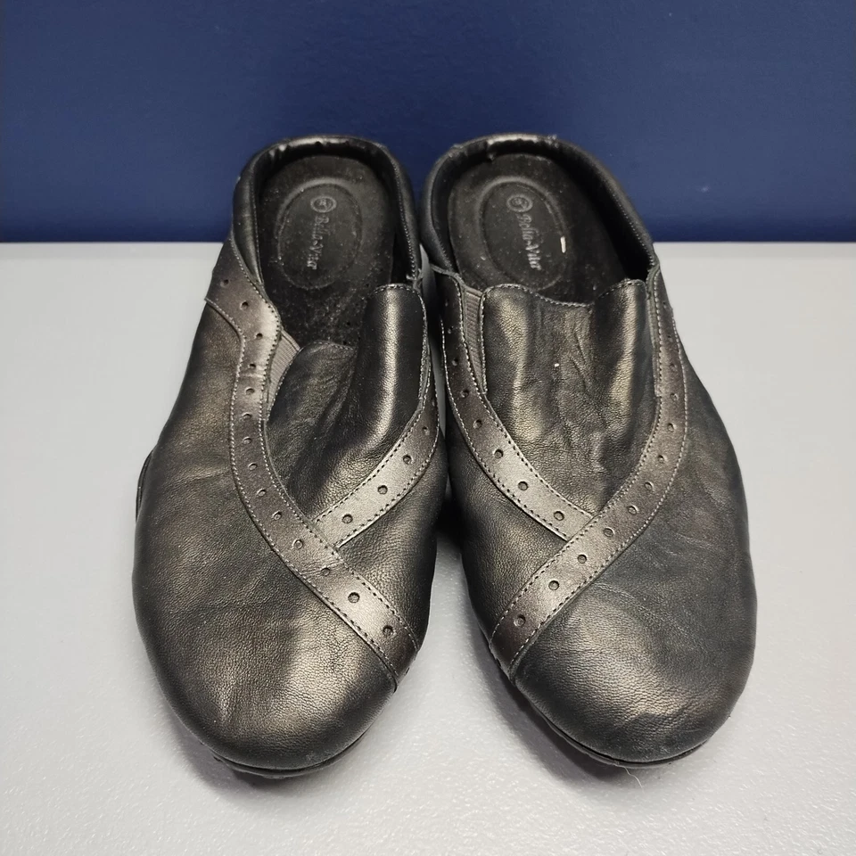 Bella Vita Cedar Mule Mujer Talla 8.5 Negro Parte Superior Baja Punta Redonda Cómoda Sin Cordones Foto 2 de 4