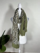 Womens Green Black Colored Animal Print Rectangle Scarf 