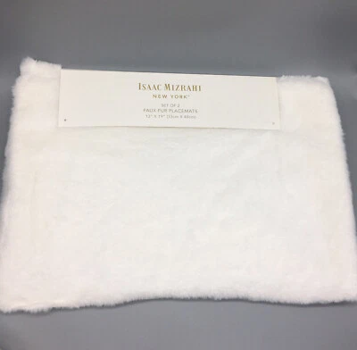 2 Isaac Mizrahi Faux Fur Placemat Set Soft Ivory Winter Holiday Christmas Luxury
