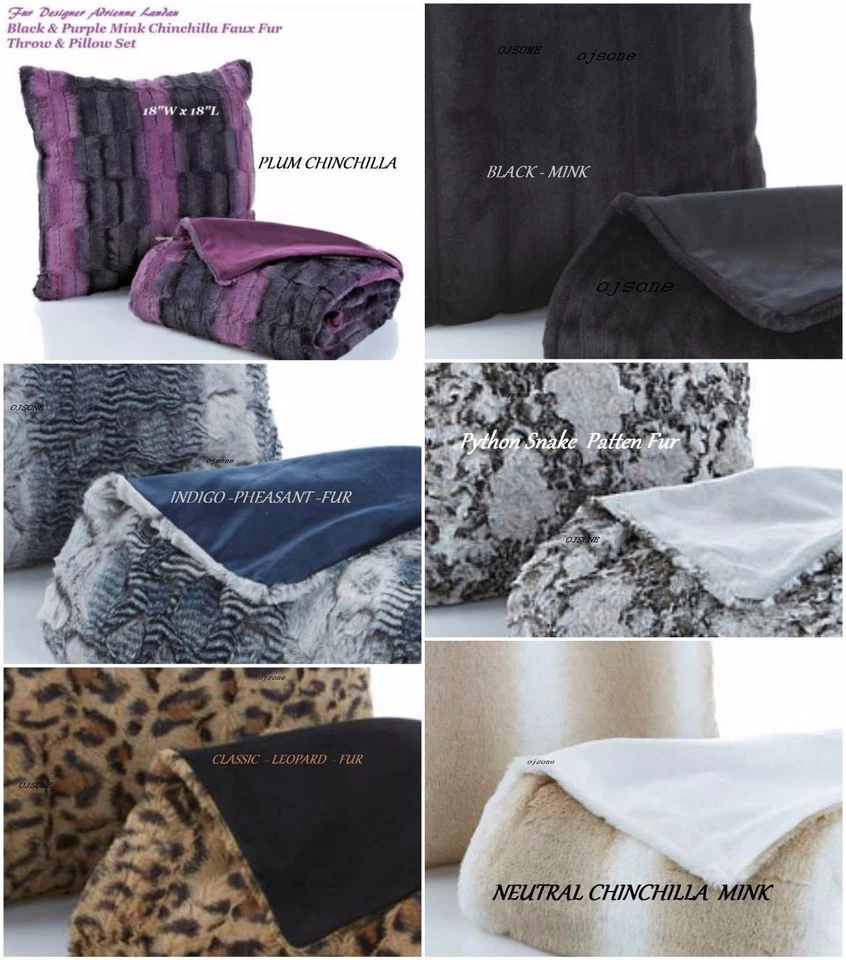 Diseñador Adrienne Negro y Púrpura Chinchilla Visón Piel Sintética Lujo Tiro y Almohada Foto 2 de 4