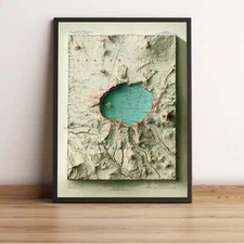 Crater Lake Map, Crater Lake 2D Relief Map - 2D Flat Print