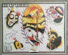 Tattoo Flash Single Sheet Print by Bucktooth Timmy Skulls Telephone Pole 11"x14  