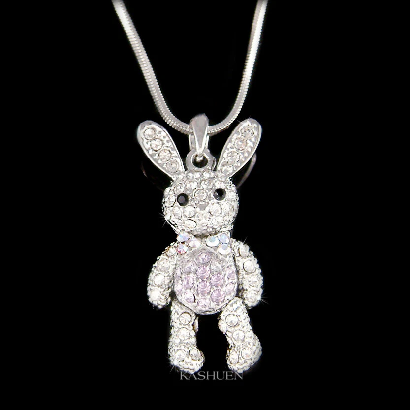 Purple Movable Bunny made with Swarovski Crystal Easter Rabbit Girls Necklace