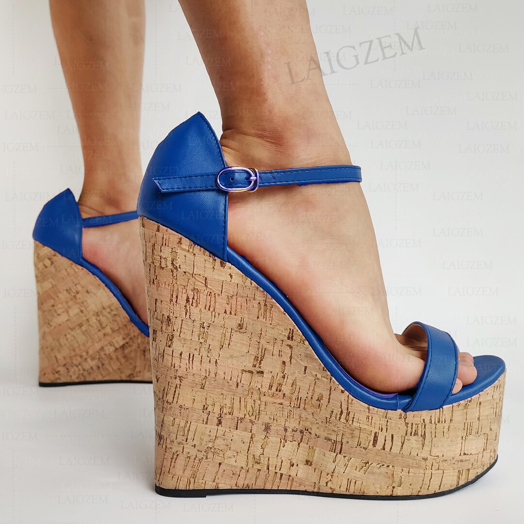 Women Sandals Platform Wedges 17CM Open Toe Faux Leather Party