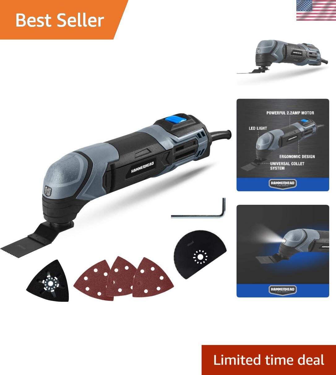 2.2-Amp Oscillating Multi-Tool Kit with Blades & Sanding Pad for Grinding