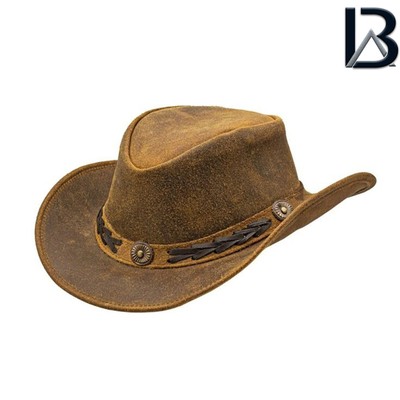 Men Women Leather Cowboy Hat Western Classic Genuine Suede  display picture 3