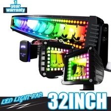 32" 180W Led Light Bar Off road Driving RGB Halo Color Changing &Harness For 4x4