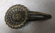 2 Pcs - Victorian Medallion Hair Clip Snap Barrettes Antique Bronze Finish Metal