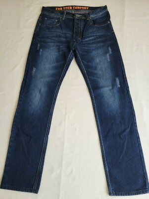 Mens Size 34 Blue Barracuda Button Fly Distressed 100% Cotton Straight Jeans