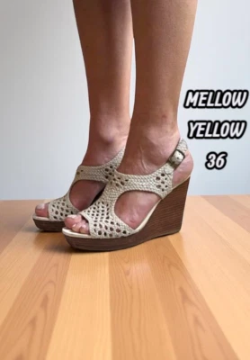 Melow Yellow 36 Chaussures cuir blanc cassé escarpins ouverts talons espadrille - Photo 1/4
