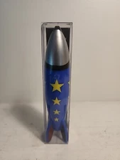NIB Restoration Hardware Space Age Rocket Pen Blue w/Yellow Stars 4 Color Ink