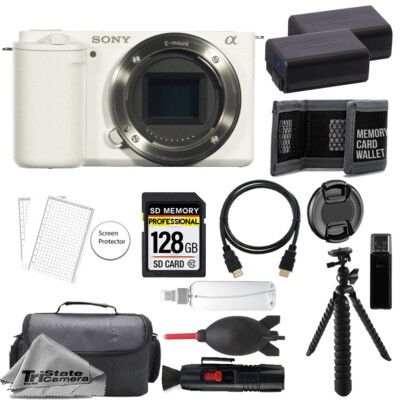 Sony ZV-E10 Camera Body (White) + 128GB +Extra Battery+ Tripod-Accessory Kit