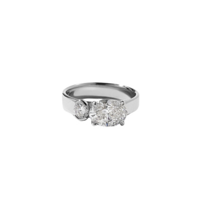 Damenring 14 Karat Weißgold Toi Et Moi Ovalschliff Diamant 1,85 kt IGI Lab Cr...