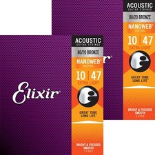 Elixir Acoustic 80/20 Bronze Strings with NANOWEB Coating Bright Tone