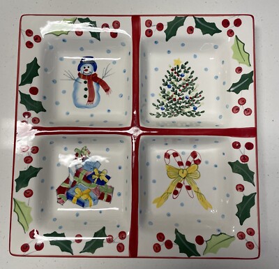 Block Basics Whimsy Christmas Holiday 4 Section Serving Tray 12  Hand Painted