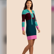 Trina Turk Womens Size S Wool Color Block Slim Knit Ribbed Sweater Dress