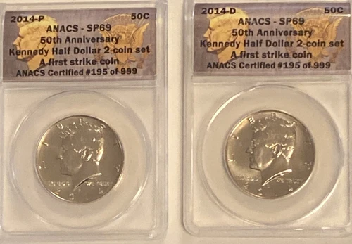 2014-2014 D Kennedy 50th Anniversary 2 Coin Set. ANCS - SP 69- 195/999. Comb Shp