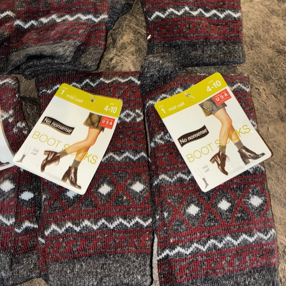 6 pares de calcetines de bota sin tonterías con patrón de diamantes de media pantorrilla talla 4-10 gris/rojo Foto 4 de 4