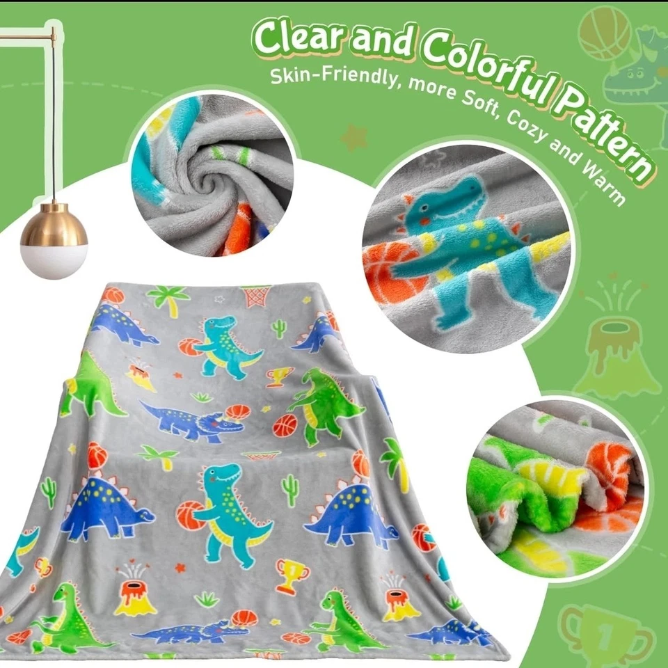 Mantas de dinosaurio que brillan en la oscuridad manta de franela para niños Foto 3 de 4