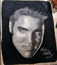 Elvis Presley Plush Throw Black Blanket Photo Licensed Signature Blue Eyes 50X60