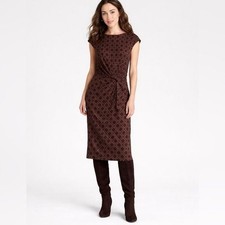 Lauren Ralph Lauren Dress Size 8 Brown Black Geometric Knot Sheath Stretch Midi