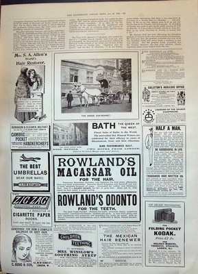 Old 1899 Horse Sun-Bonnet Bath Rowlands Oil Bond Kodak Fox Umbrellas Victorian