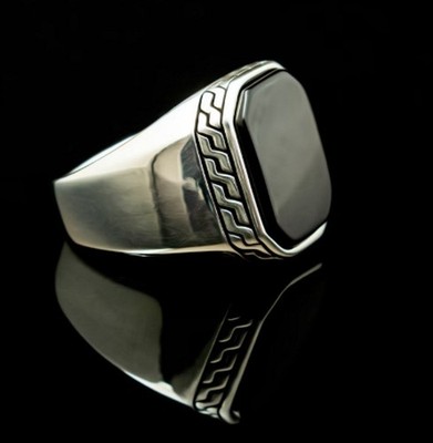 925 Sterling Silber Kissen Schnitt Schwarzer Onyx Ring Handmade Herren Schmuck